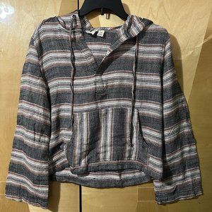 Roxy Womens Sweater XS Extra Small Red Black Aztec Knit Design V Neck Hooded